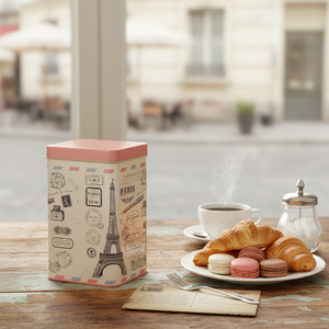 Kontensan EF04014 1.2L <b>Rectangular</b> Retro Paris <b>Cake</b> Storage <b>Tin</b> Box 75x100x150mm Slip Lid Food Grade Recyclable Containers - Product Image 3