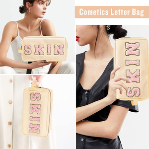 Custom Fashion Chenille Glitter Letter Makeup Bag Waterproof Cosmetic <b>Toiletry</b> Pouch Travel <b>Storage</b> OEM Organizer Bag For Women - Product Image 4