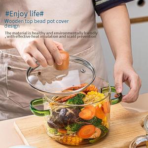<span class=keywords><strong>Pot</strong></span> en verre Transparent résistant aux hautes températures épaissi ménage Double oreille soupe ragoût avec couvercle casserole de nouilles instantanées - Product Image 3