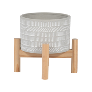 Vaso in Ceramica Stoneware con Supporto in Legno, Fioriera per Piante da Interno, Decorazione per Casa, Giardino e Patio - Product Image 2