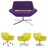 Fauteuil d'appoint et ottoman de rangement modernes en tissu coloré de style nordique, fauteuil pivotant avec base métallique pour la maison et le bureau