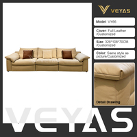 Canapé sectionnel en L de luxe moderne pour villa et appartement, en cuir véritable, rembourré en éponge, inclinable, sièges profonds et confortables, extra long 3.3