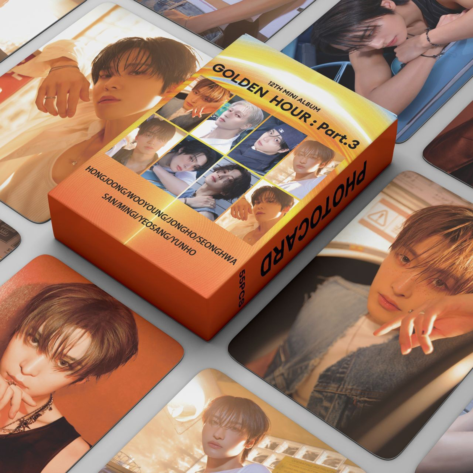55Pcs/Set Kpop ATEEZ GOLDEN HOUR : Part.3 Album Lomo Cards Yunho