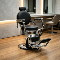 Fauteuil de Barbier Hydraulique Vintage Inclinable en Cuir PU Noir avec Repose-Pieds Chromé, Chaise de Salon Robuste Pivotante – Vente en Gros