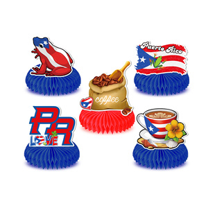 Huancai Puerto <span class=keywords><strong>Rico</strong></span> bandera panal Mesa centros de mesa 9 Uds adornos de papel colgantes para suministros de fiesta de cumpleaños puertorriqueños - Product Image 5