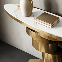 Meuble de rangement de luxe en acier inoxydable italien, console nordique en pierre frittée, table d'entrée personnalisée, table de hall moderne, décoration intérieure moderne