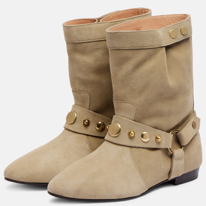 Botines Planos Personalizados para Mujer con Hebilla, Puntera Puntiaguda, Remaches Metálicos y Ante - Product Image 2