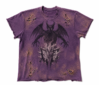 T-shirt vintage pour homme en jersey délavé à l'acide, coupe oversize, motif crânes, effet usé et déchiré, manches courtes, col rond, style streetwear