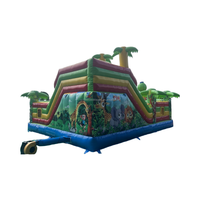 Toboggan de parc d'attractions amusant de château rebondissant gonflable sur le thème des animaux de la jungle avec maison de rebond durable