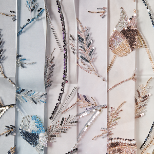 Bán Buôn Sang Trọng Polyester Kim Loại Jacquard Sequins Thêu Hạt Ren Vải Cho Váy Cưới - Product Image 4