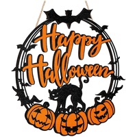 Etiquetas de puerta de Halloween, artesanías de madera tridimensionales para decoración de patio de fiesta, artesanías colgantes circulares de Halloween