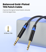 Kabel AMP Gitar Bass 6.35mm, Kabel Audio Stereo Balanced 1/4 Inch TRS, Jack Male 6.3mm, Kabel Instrumen Gitar