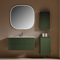 Perlengkapan Kamar Mandi Modern, Kabinet Dinding, Meja Rias dengan Laci, Meja Batu Slate dengan Wastafel dan Set Cermin LED
