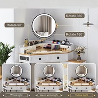 Ensemble de coiffeuse de chambre à coucher minimaliste moderne avec coffre de rangement de chevet, bureau et miroir dans un style crème