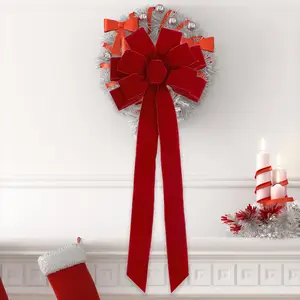 Large Red Velvet Bow Christmas Decoration With Gold Border For Outdoor Garland Gift Wrap Tree Top Wire-Edged