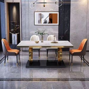 طاولة طعام فاخرة حديثة بسطح من الحجر المُصهر مع قاعدة من الفولاذ المقاوم للصدأ تتسع لـ <span class=keywords><strong>4</strong></span> أو 6 أو 8 أشخاص للفنادق والمنازل والمطابخ وغرف المعيشة - Product Image 3