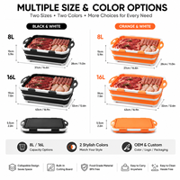 Planche à découper pliable de haute qualité noire et orange 8-16L avec couvercle verrouillable, évier de camping pliable avec passoire