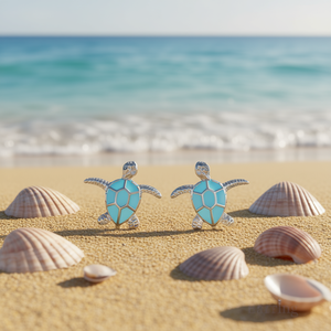 Boucles d'oreilles en forme de tortue blanche champagne, en alliage plaqué argent, bijoux unisexes E3594 - Product Image 2