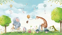 Murale murale autocollante imperméable et écologique pour chambre d'enfant, facile à poser, taille personnalisée, printemps, soleil vif, éléphant, girafe