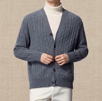 Reine Kaschmir V-Ausschnitt Zopfmuster Lässige Strickjacke Herren Kaschmir-Cardigan Winter