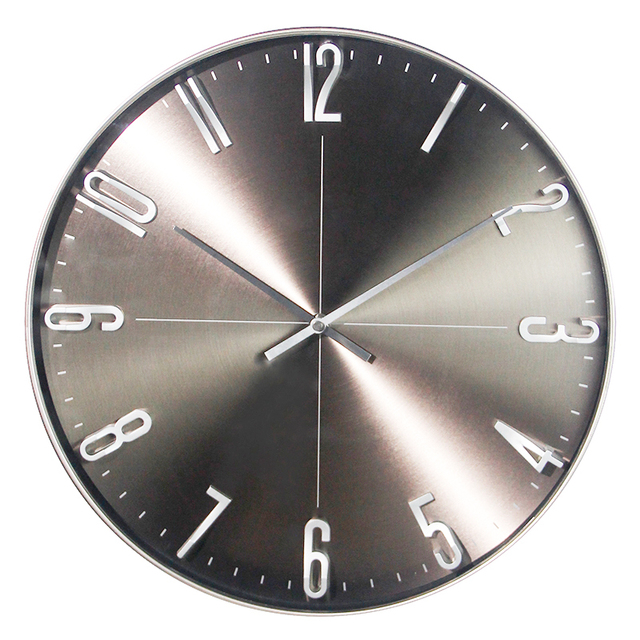 North Europe Round Special Design Silver Home Silent Quartz Simple Custom Plastic 3D Number Modern Large Wall Clock