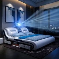 Modernes PU-Lederbett mit Projektionsfunktion, Stauraum-Schubladen und weicher Polsterung für das Hauptschlafzimmer