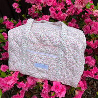 Logo taille personnalisée Mini Floral coton matelassé femmes voyage Duffel Duffle Weekender épaule sac de nuit avec Double poche avant