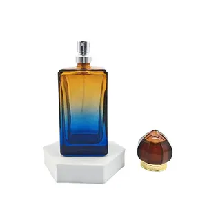 Toptan özel logo zarif dubai parfüm şişesi degrade kahverengi mavi 100ml cam şişeler