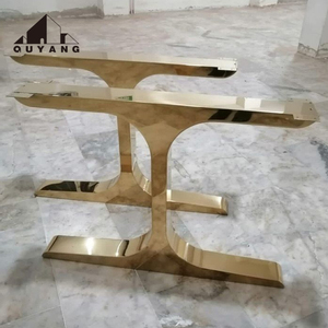 QUYANG su misura decorazione per la casa di lusso pietra tavolo da pranzo Base <span class=keywords><strong>lastra</strong></span> di marmo piombino d'oro in <span class=keywords><strong>acciaio</strong></span> inox gambe del tavolo - Product Image 5