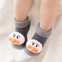 Chaussettes d'hiver pour bébés, en tricot épais, avec tête d'animal, semelles en silicone antidérapantes