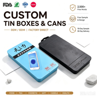 Caja de Metal Rectangular Personalizada para Empaque, Contenedor de Almacenamiento para Protector de Pantalla de Teléfono, Cable, Productos Electrónicos
