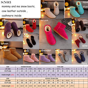 Mode hivernale <span class=keywords><strong>Bottes</strong></span> de neige simples et solides en <span class=keywords><strong>cuir</strong></span> véritable polaire à l'intérieur de la fourrure pour femmes <span class=keywords><strong>Bottes</strong></span> de cheville courtes et chaudes pour parents et enfants - Product Image 6