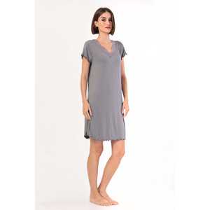 Women's Viscon V-Neck Lace Bib <b>Short</b> <b>Sleeve</b> Oval Tunic <b>Knit</b> <b>Tops</b> - Product Image 3