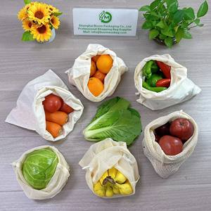 Bolsas de red de algodón lavables reutilizables, bolsas de malla de algodón para comestibles para almacenamiento de frutas y verduras - Product Image 5