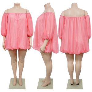 Nouvelle mode 2026, vêtements pour femmes grandes tailles, best-seller, robe pour femmes sexy, couleur unie, épaules dénudées, manches bouffantes - Product Image 2