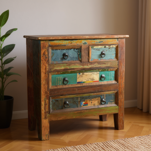 <b>Vintage</b> Multicolor Reclaimed Solid Wood <b>Cabinet</b> 4 Drawers Living Room Furniture - Product Image 2