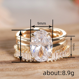 Parure de bijoux de mariée A195, diamant taille ovale, or massif 18 carats, sertissage griffe, ensemble bague de fiançailles pour femme - Product Image 4