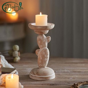 Cactus Design Solid Wood Candle Holder Round Home Decoration Christmas Gift - Product Image 4
