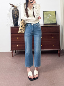 Shorts <span class=keywords><strong>en</strong></span> <span class=keywords><strong>jean</strong></span> pour femme, taille haute, coupe droite, légers, couleur unie, délavage moyen, polyester/coton - Product Image 1