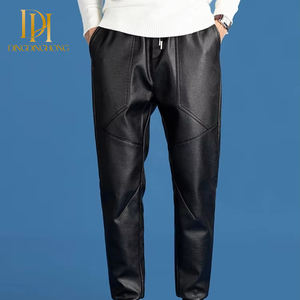 Men's Winter Casual Motorcycle <strong>Leather</strong> Pants Fashion Slim-Fit Black Samurai <strong>Leggings</strong> Straight Internet-Famous Design Spiritual - Product Image 1