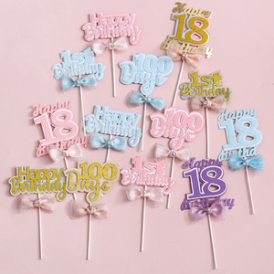 Fiocco in Tulle Glitterato Ecologico Moderno per Decorazione Torta Rosa / Blu / Oro <span class=keywords><strong>Buon</strong></span> <span class=keywords><strong>Compleanno</strong></span> <span class=keywords><strong>1</strong></span>° 18° e 100° Giorno - Product Image 1