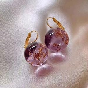 <span class=keywords><strong>Orecchini</strong></span> a sfera rotondi in lamina d'oro viola, un accessorio di lusso leggero e di nicchia per le donne, con un NZBR-0108 fresco - Product Image 5