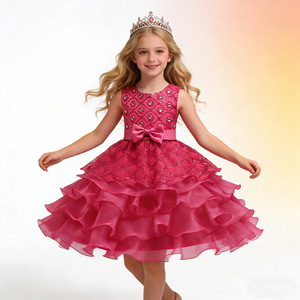 Robe bleu royal pour enfants, avec volants et nœud, col rond, robe de demoiselle d'honneur pour les filles plus âgées, tenue de soirée - Product Image 3