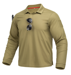 DF25 <b>Khaki</b> Quick Dry Tactical Long Sleeve Polo Shirt Style Lapel <b>Top</b> Outdoor Sports Wear Wholesale - Product Image 3