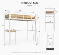 Lit mezzanine moderne personnalisable avec cadre métallique, meuble de chambre à coucher peu encombrant pour appartement, chambre petite, lit pour adulte - Fournisseur