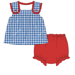 Conjuntos de <span class=keywords><strong>Ropa</strong></span> para Bebés Niñas con Rayas Azules y Rojas, de Algodón Seersucker, Monogramados, sin Mangas, para Verano, con Pantalones Bombachos - Product Image 5