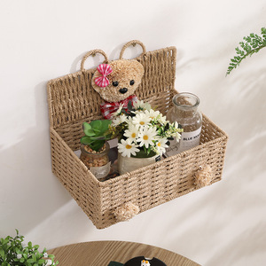 Creative wall-mounted straw and willow woven <b>storage</b> <b>basket</b>, wall decoration rattan woven <b>basket</b>, household sundries <b>storage</b> - Product Image 4