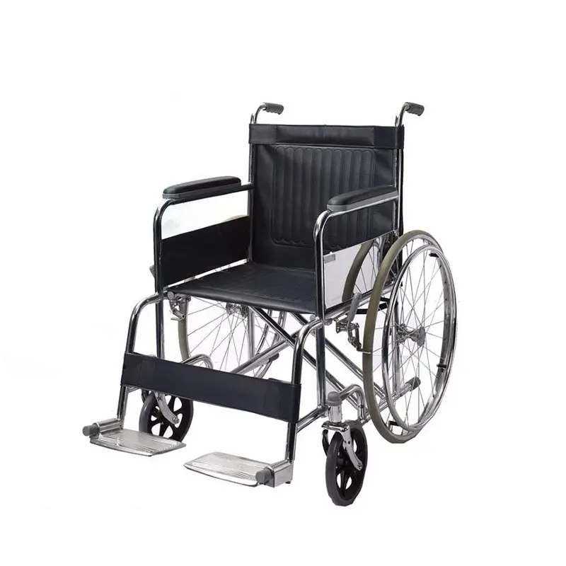 مصنع تصنيع العادية كرسي متحرك مطلي الكربون الصلب جلدية للطي ل منتصف العمر وكبار السن كرسي متحرك يدوي
