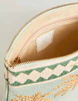Pochette de luxe en paille tressée brodée pour rouge à lèvres et bijoux, sac de voyage portable pour soins de la peau, pochette de maquillage en coton pour femme