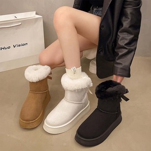 Ladies Velvet Thick Soled Snow Boots 2025 Winter New Style Bow Warm Large Women's Shoes - Product Image 3